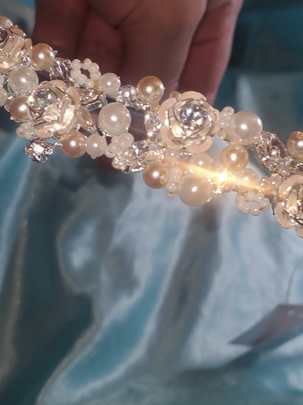 David's Bridal Pearl and Crystal Floral Headband - Ivory - Picture 7 of 8